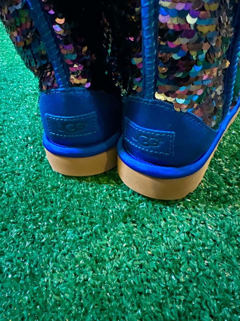 UGG Women's Classic Short Sequin Boots in Navy Blue Sparkle - Picture 2 of 7